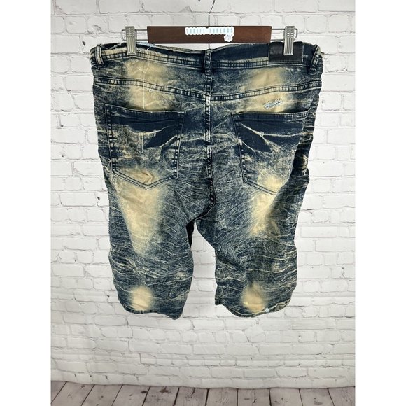 Dash American Designers Very Distressed Dark Blue Acid Wash Men’s Shorts (34x11) - Picture 4 of 11